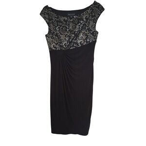 Connected Apparel Sheath Dress Womens Gold Black Lace Ruched Cocktail Formal